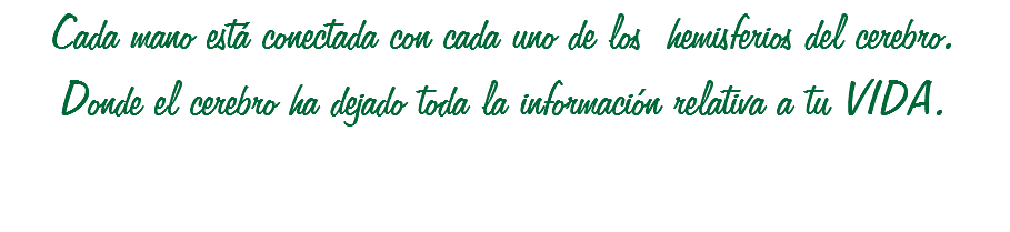Cada mano está conectada con cada uno de los hemisferios del cerebro. Donde el cerebro ha dejado toda la información relativa a tu VIDA.